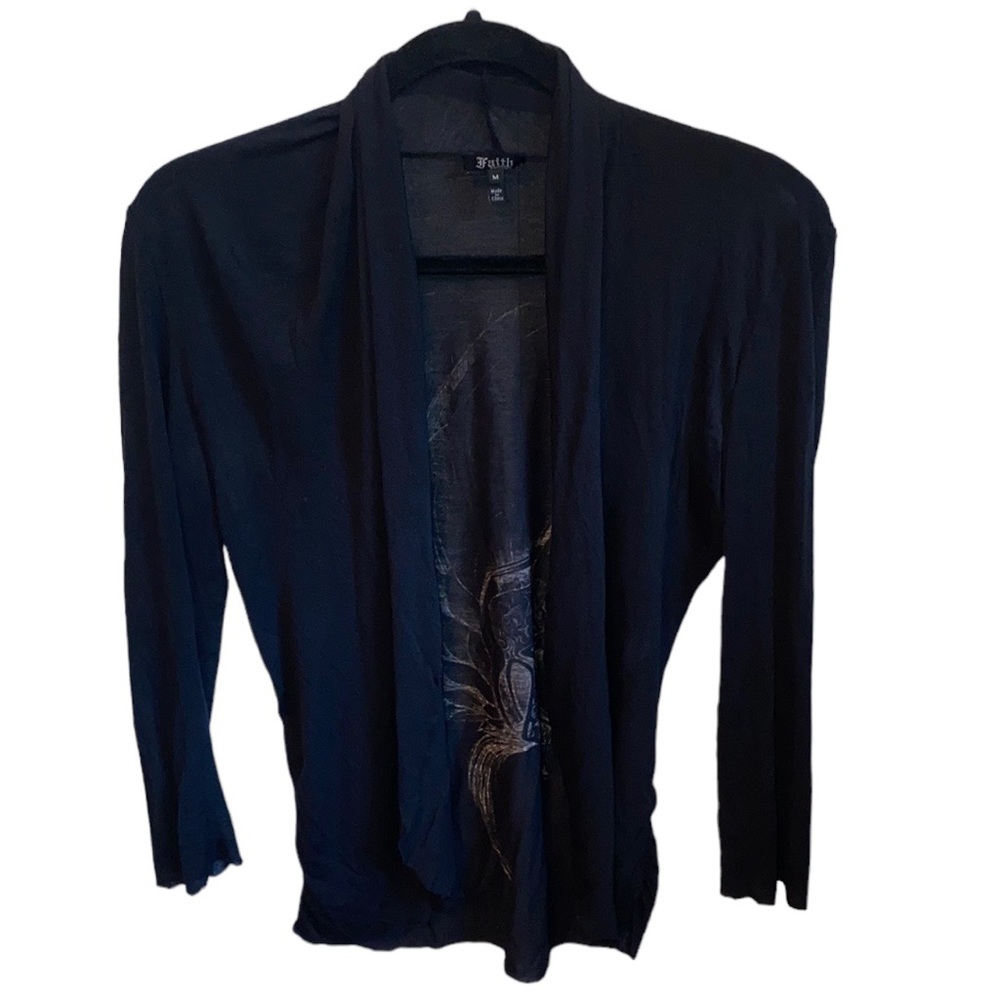 Faith Connexion black open front cardigan drape long sleeve modal shawl